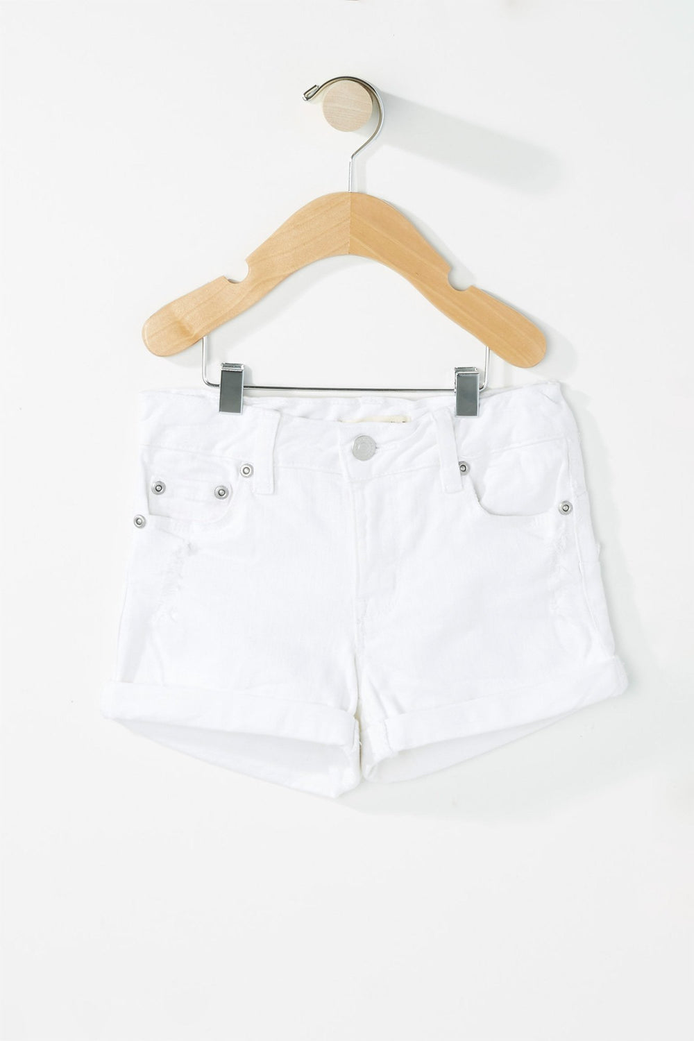 Kids Girls Roll-Up Distressed Denim Short White