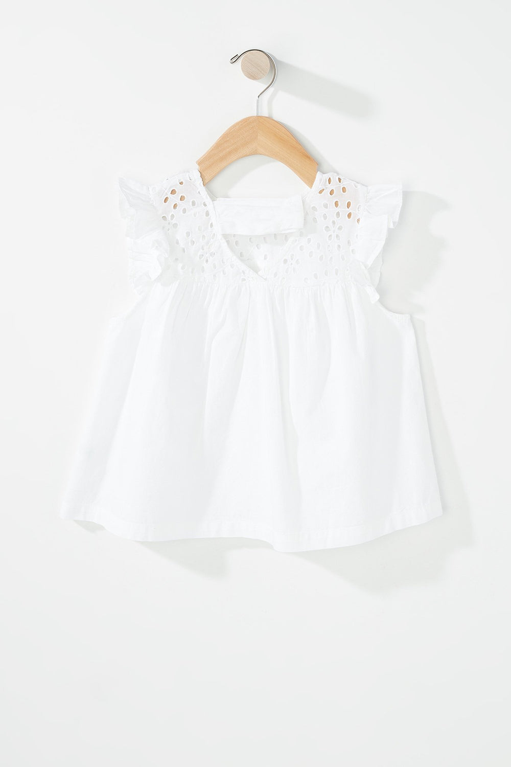 Kids Girls Ruffle Crochet Woven Blouse White