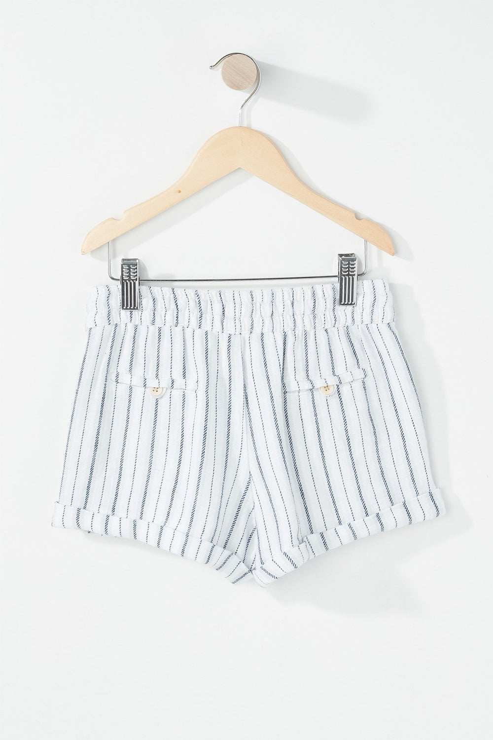 Kids Girls Striped Drawstring Linen Short White