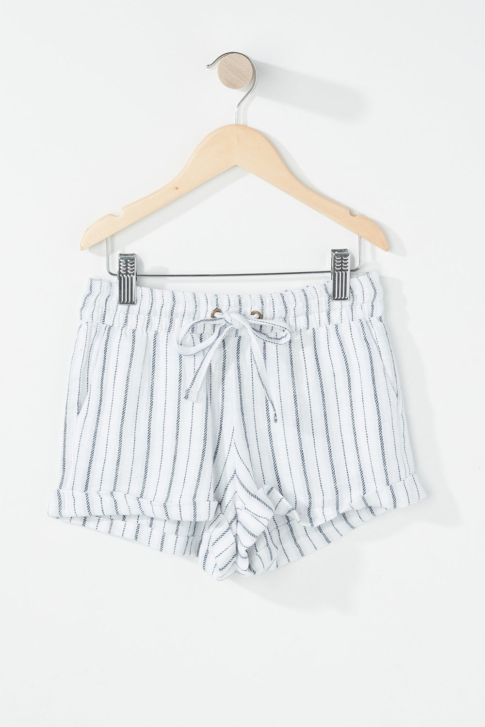 Kids Girls Striped Drawstring Linen Short White