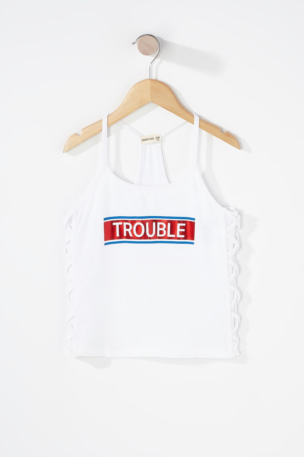 Kids Girls Trouble Caged Side Graphic Camisole White