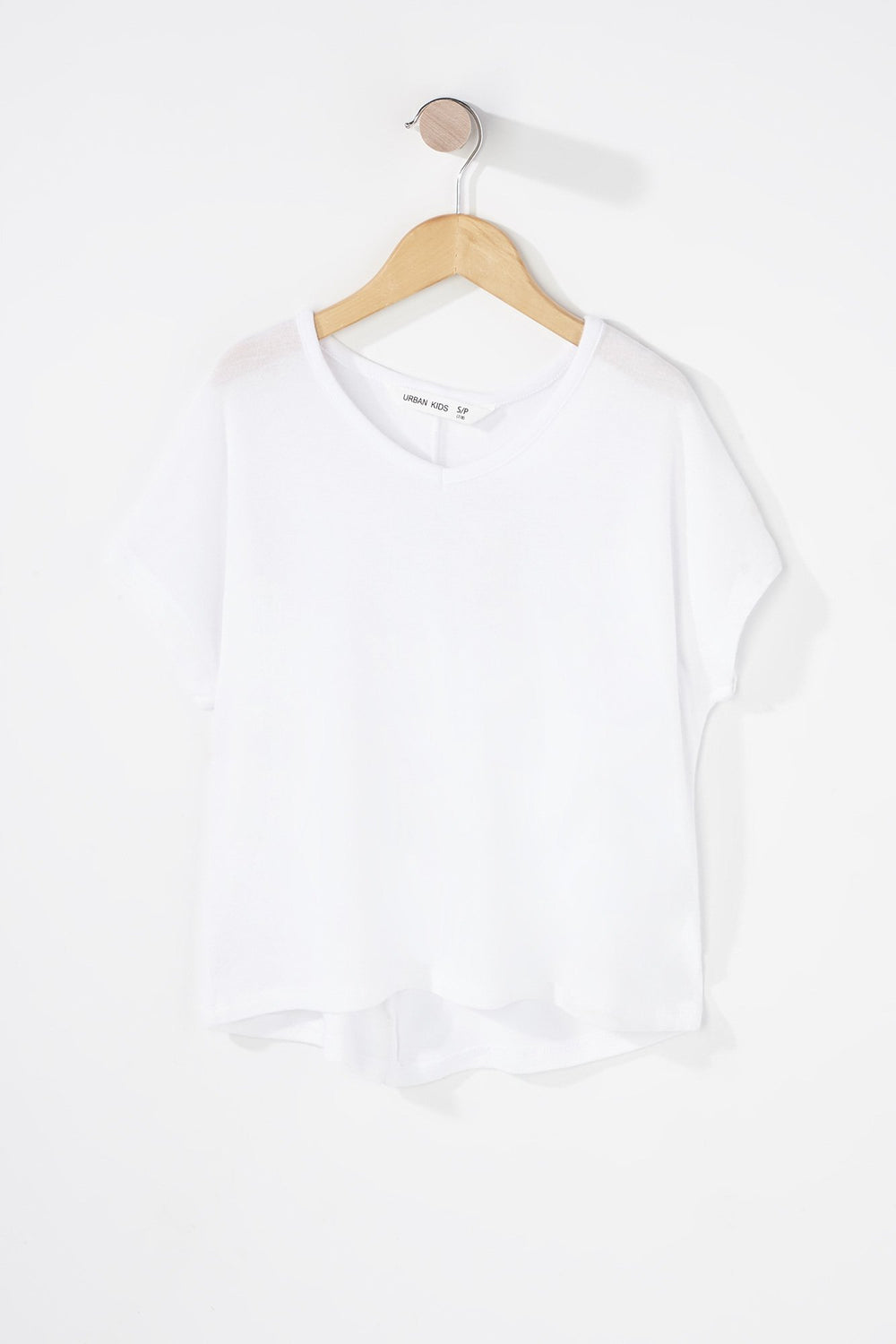 Kids Girls V-Neck Dolman Basic T-Shirt White