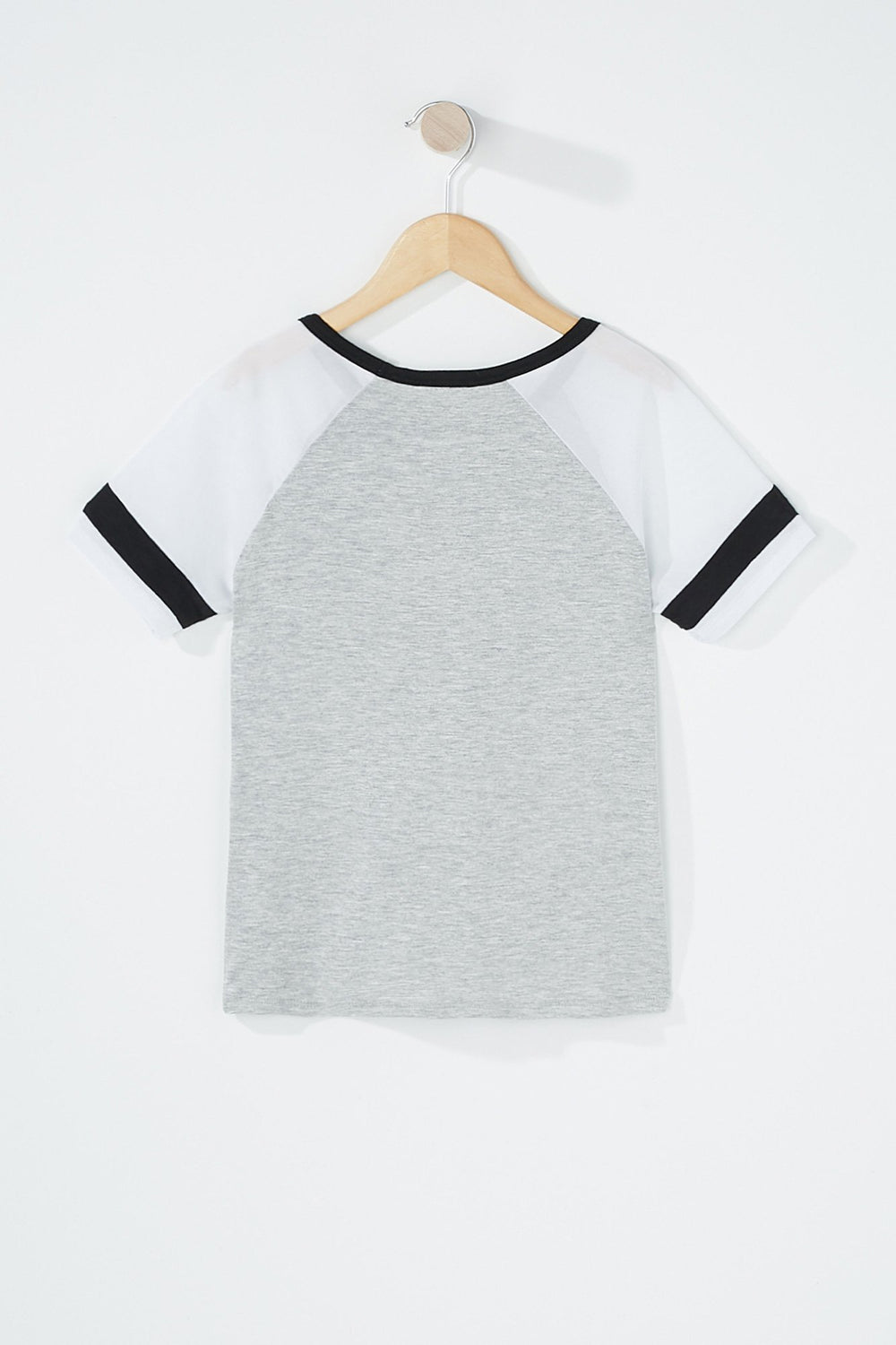 Kids Girls Varsity Striped Colour Block Mesh Graphic T-Shirt White