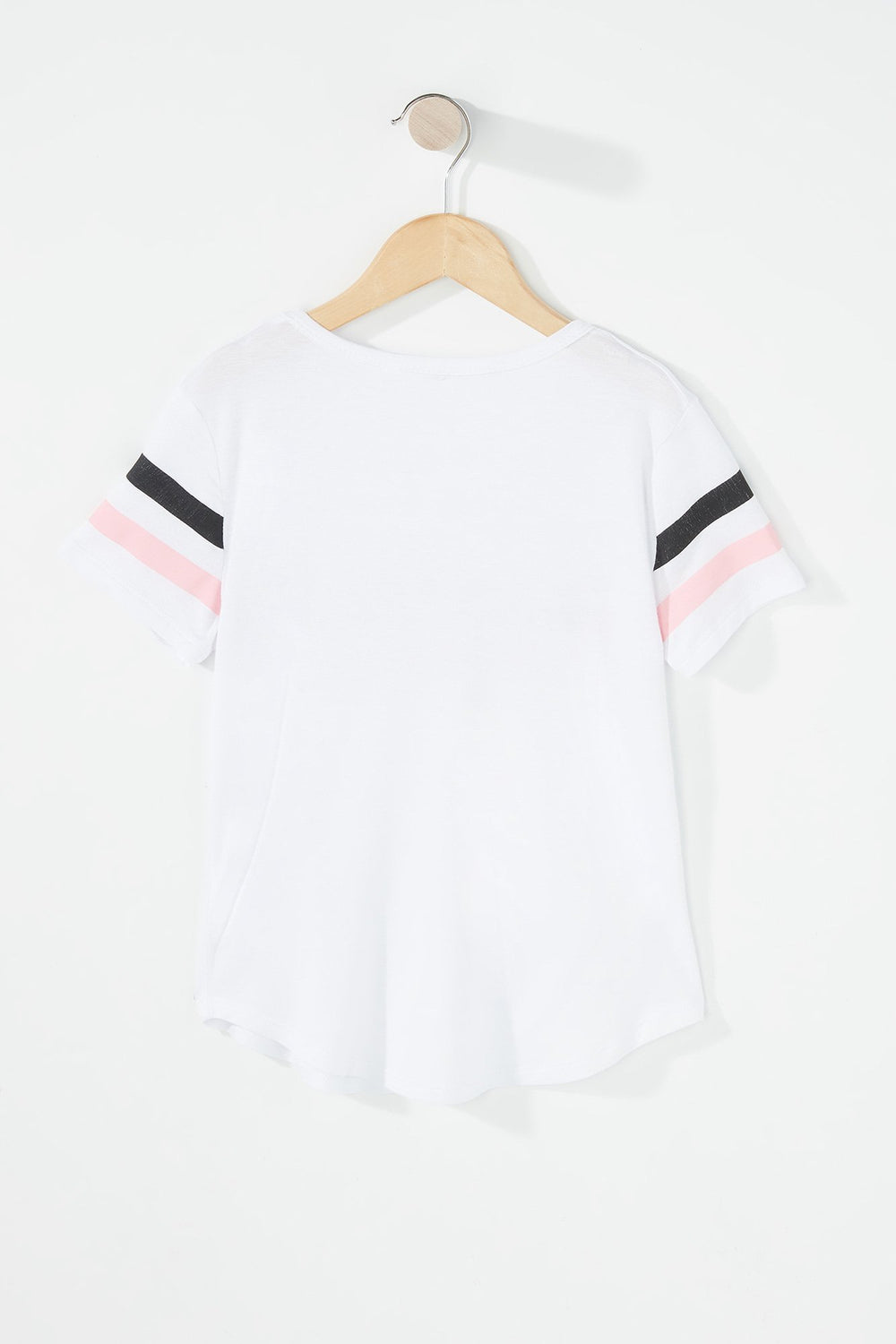 Kids Girls Varsity Striped Graphic Lightweight T-Shirt White