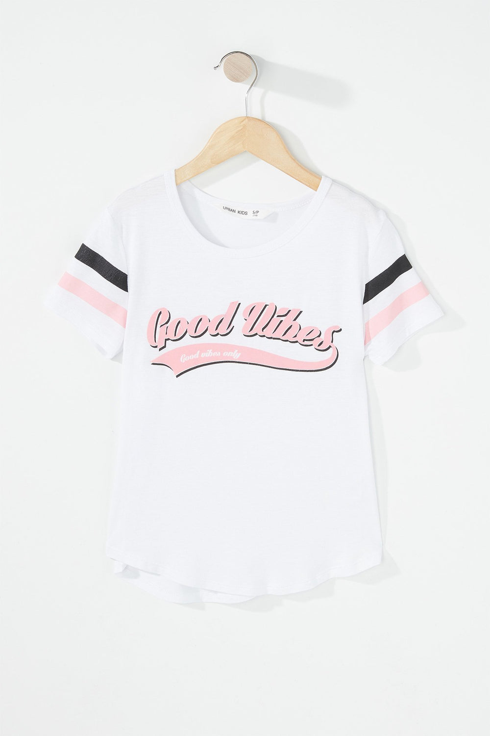 Kids Girls Varsity Striped Graphic Lightweight T-Shirt White