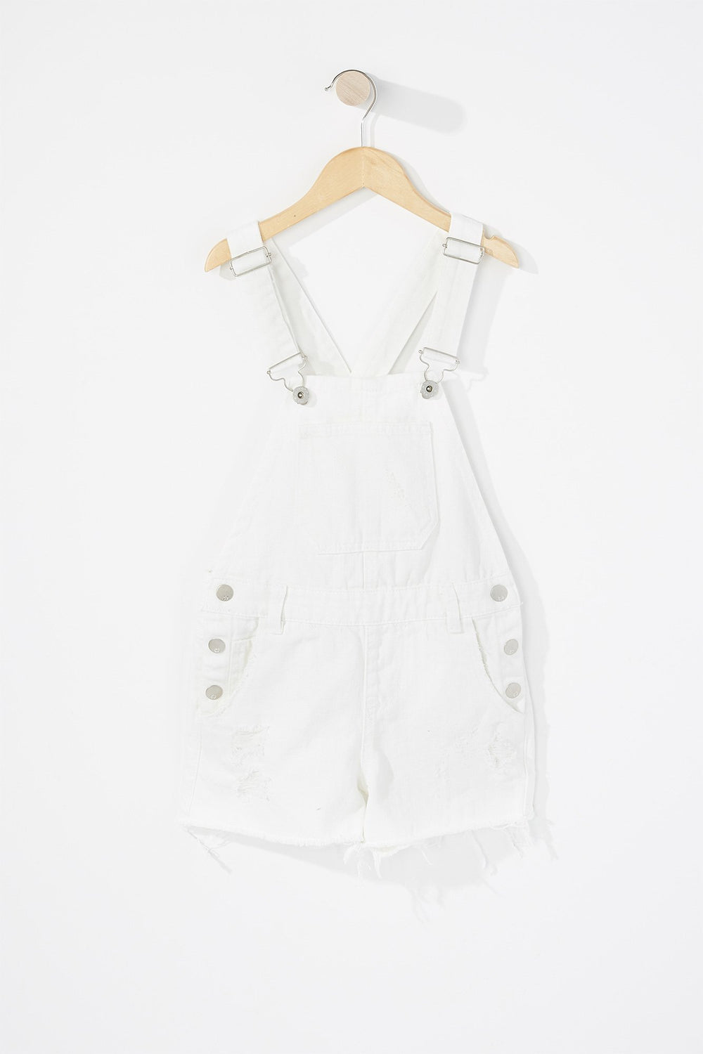 Kids Girls White Distressed Denim Shortall White