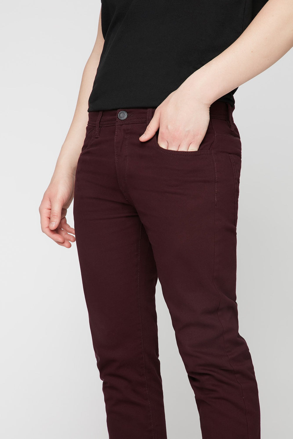 Men Burgundy Twill Skinny Jean Wine