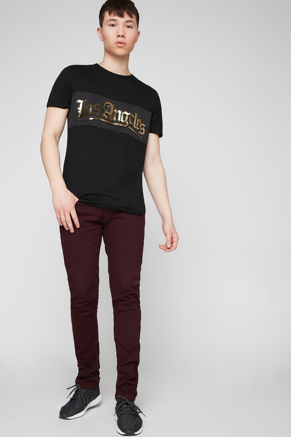 Men Burgundy Twill Skinny Jean Wine