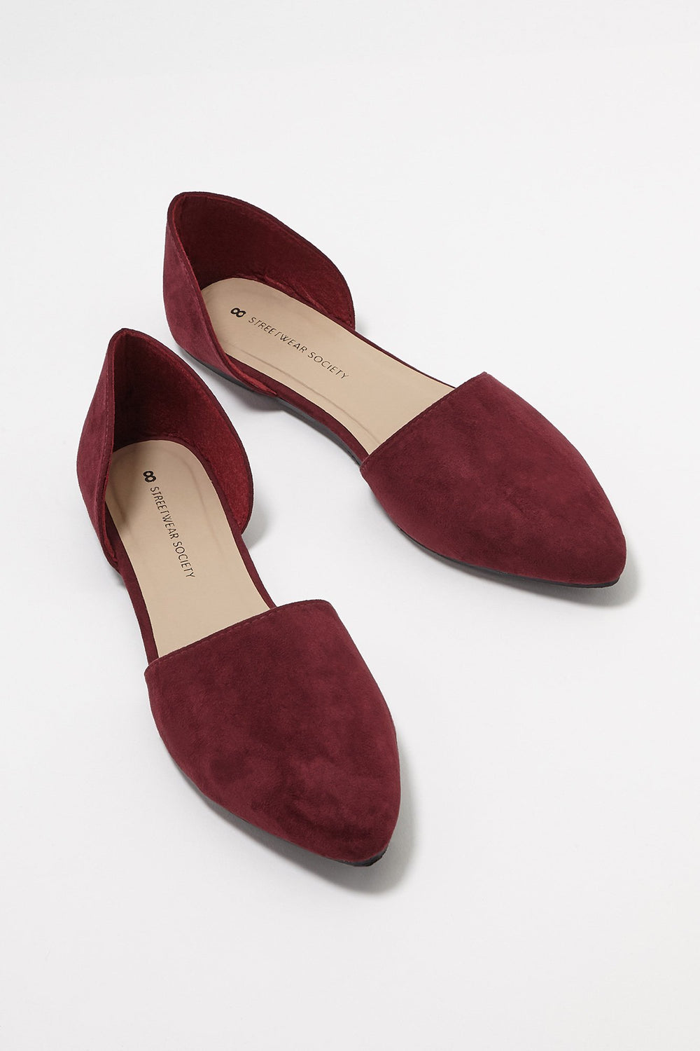 Women Faux-Suede Pointed Toe Slip-On Ballet Flat Wine