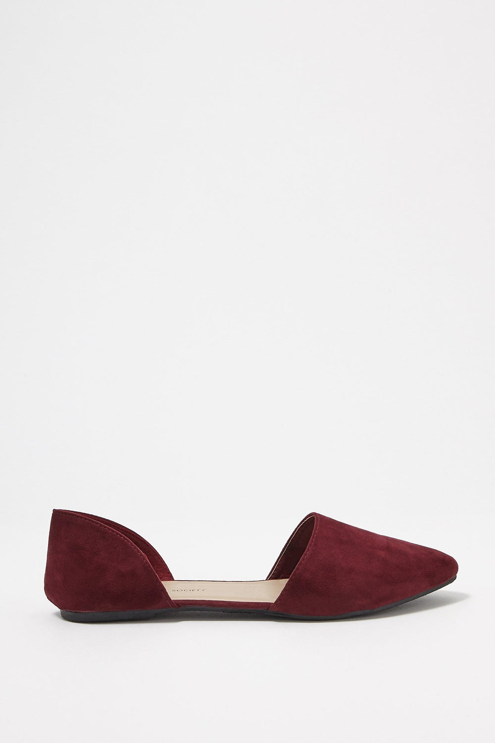 Women Faux-Suede Pointed Toe Slip-On Ballet Flat Wine