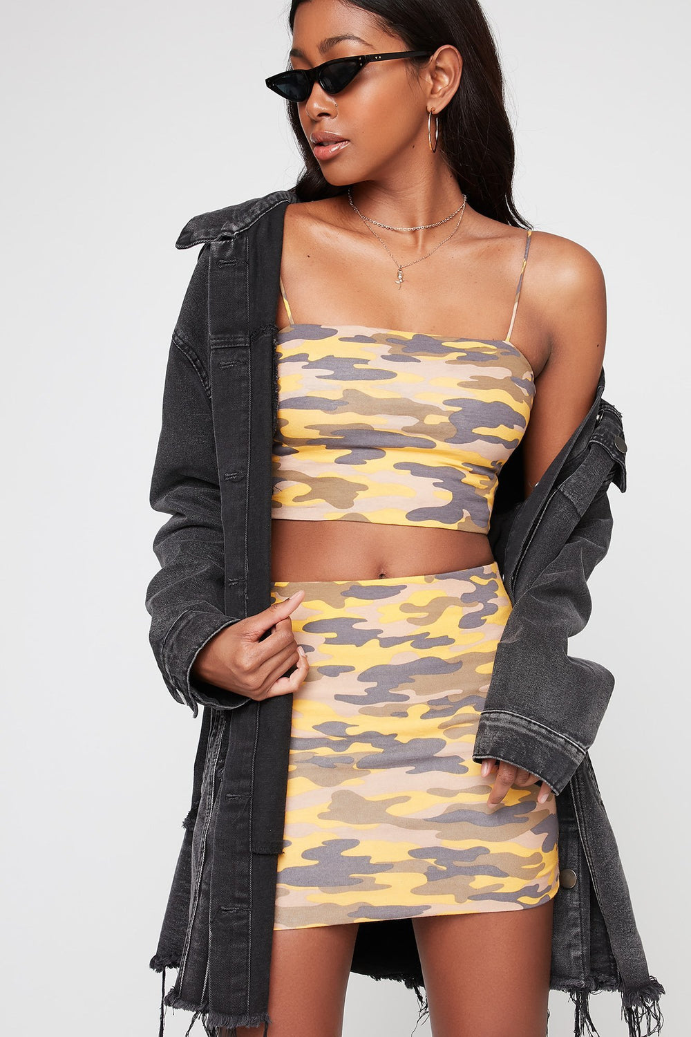 Women Camo Cropped Camisole Yellow
