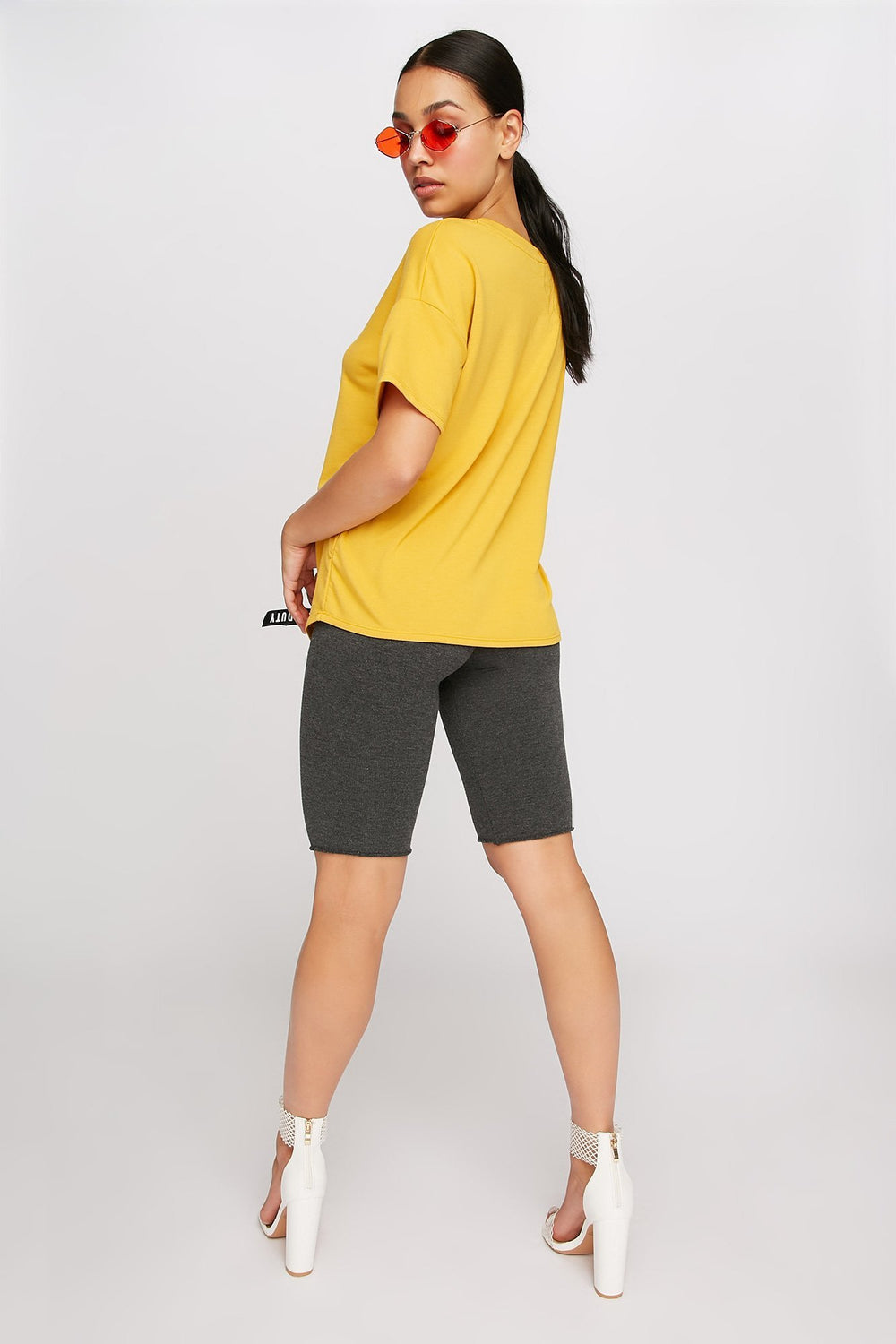Women Off-Duty Ruched Side T-Shirt Yellow