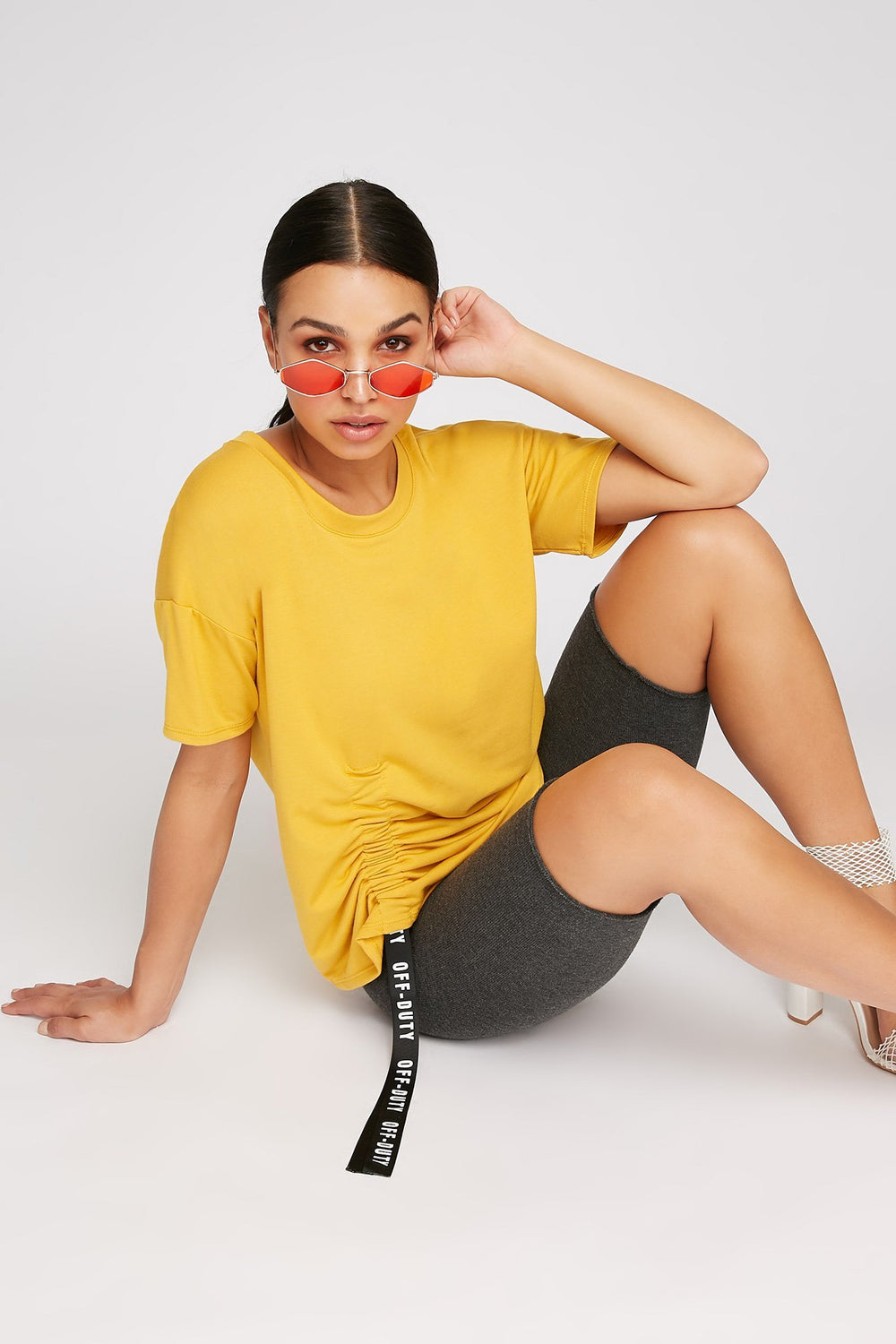 Women Off-Duty Ruched Side T-Shirt Yellow