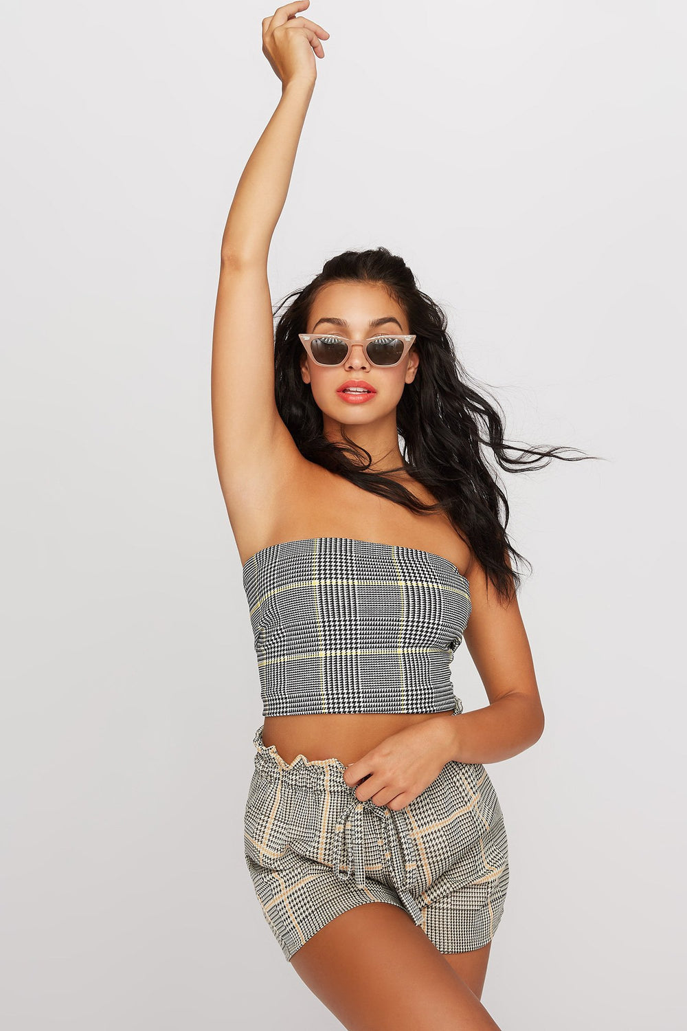 Women Plaid Tube Top Yellow