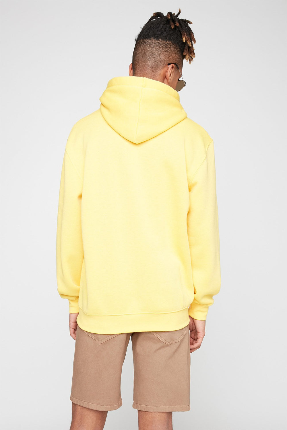 Men Basic Soft Drawstring Popover Hoodie Yellow