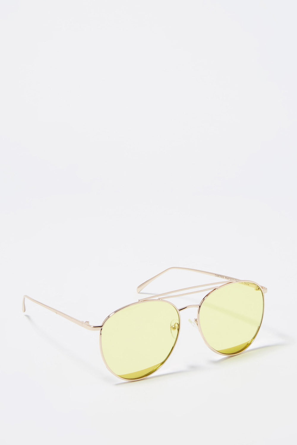 Women Double Brow Bar Ombre Round Aviator Sunglasses Yellow