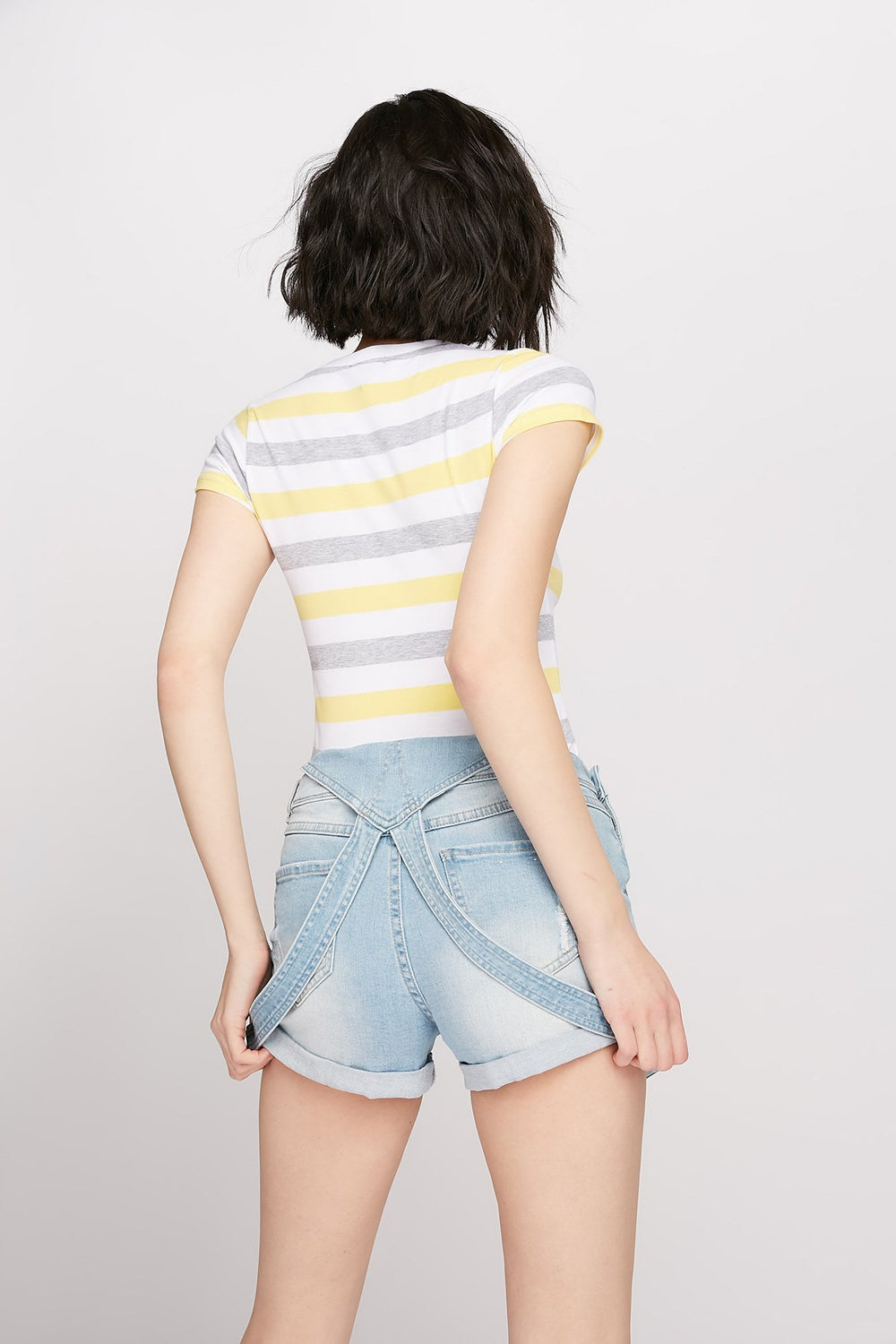 Women Striped Crewneck T-Shirt Yellow