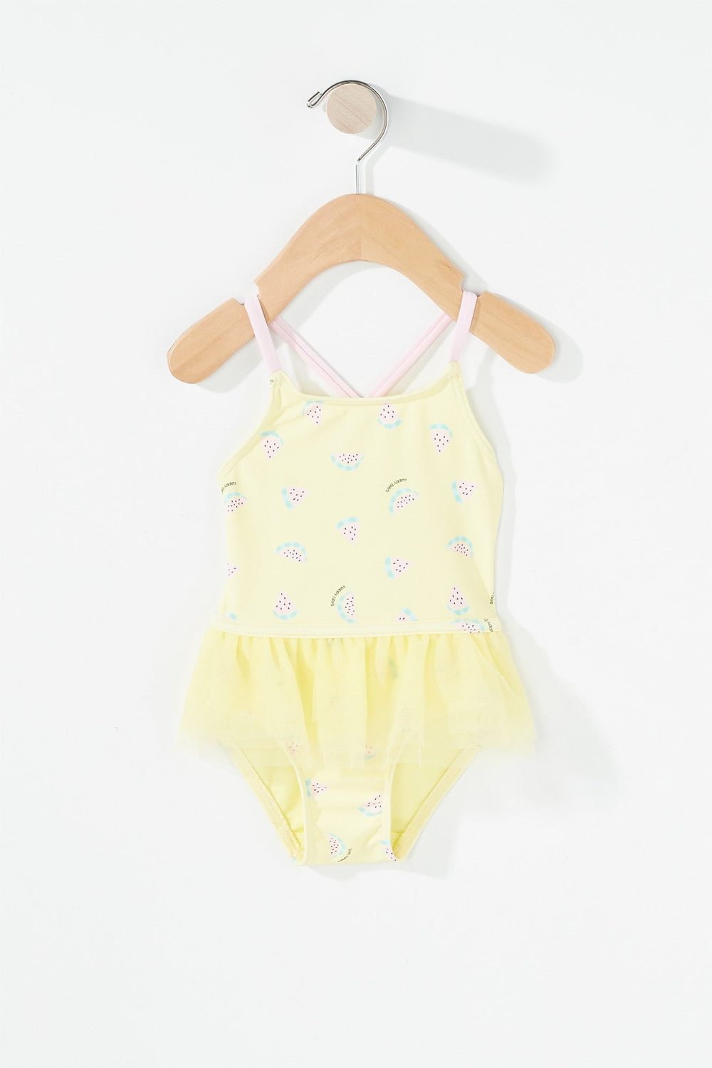 Kids Baby Girl Cross-Back Graphic Tutu One-Piece Swimsuit Yellow