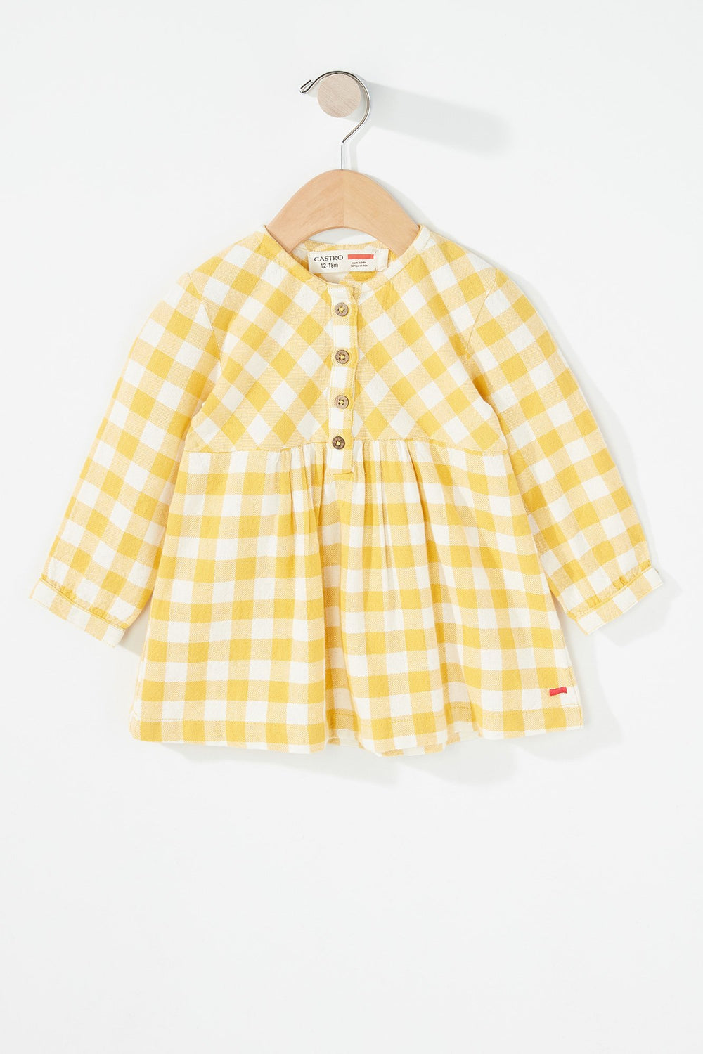 Kids Baby Girl Plaid Long Sleeve Pleated Dress Yellow
