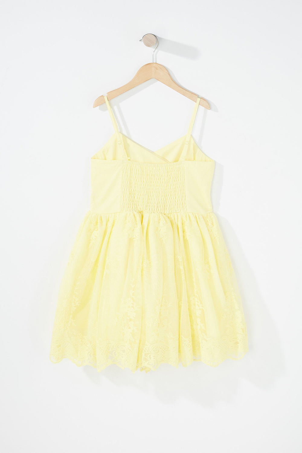 Kids Girls Faux-Wrap Pleated Lace Tutu Dress Yellow