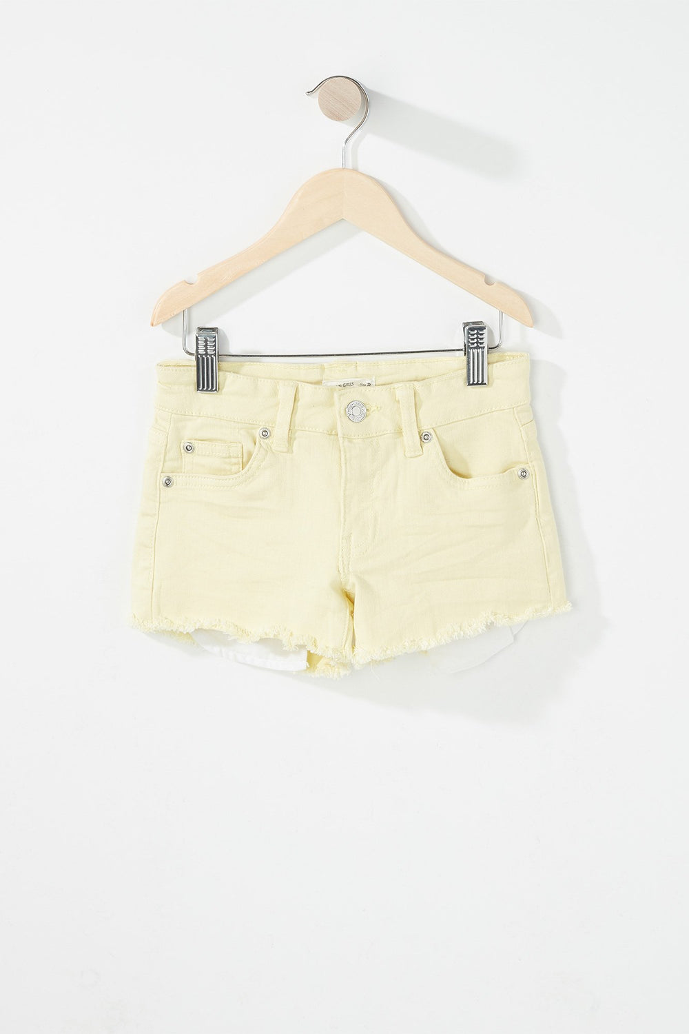 Kids Girls Frayed Hem Coloured Denim Short Yellow
