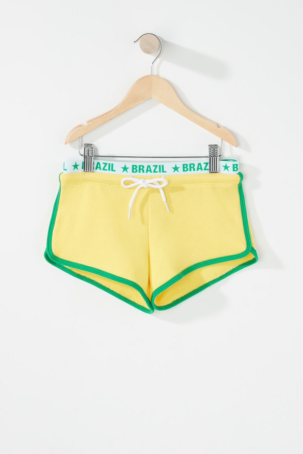 Kids Girls World Cup Graphic Band Fleece Drawstring Short Yellow