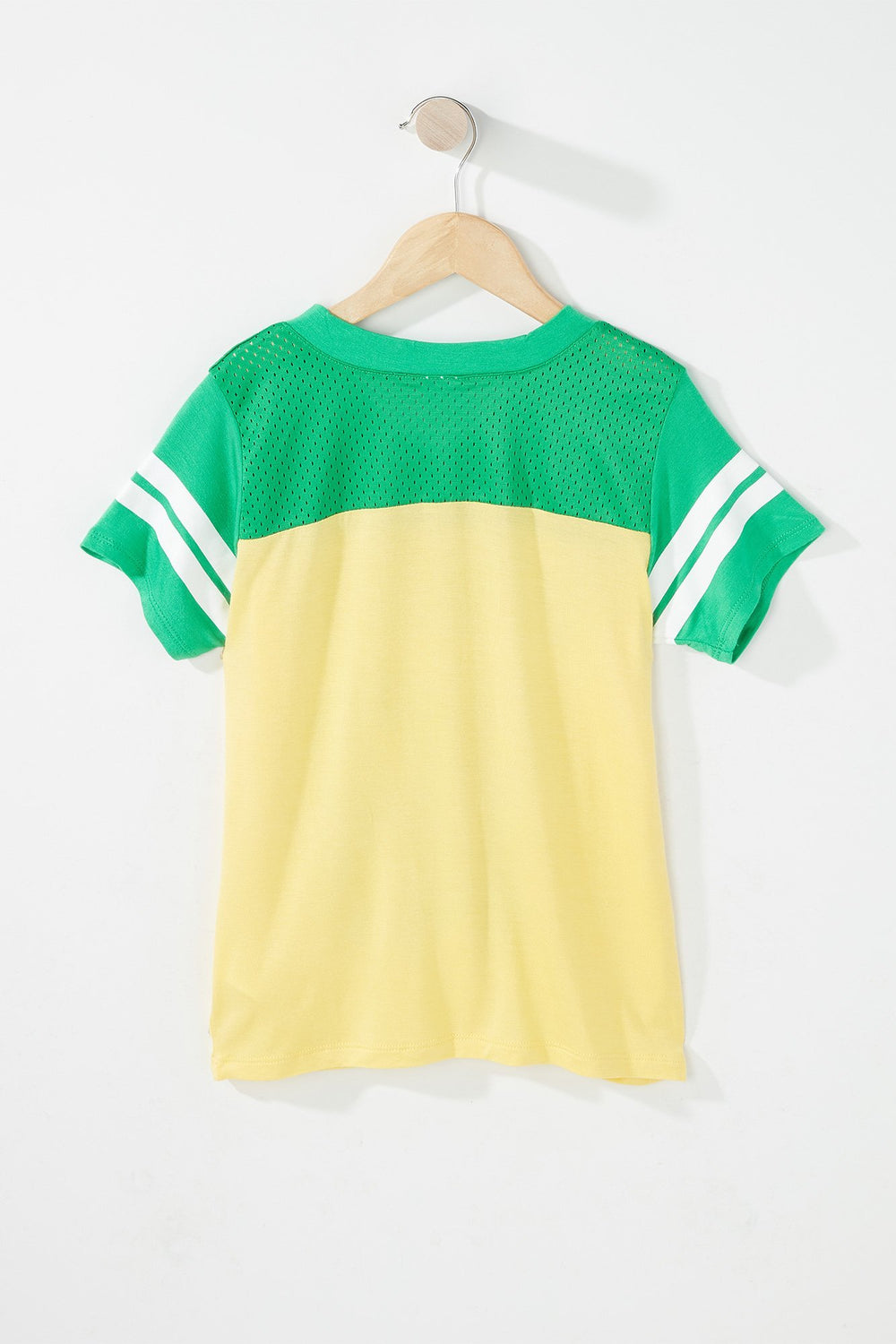 Kids Girls World Cup V-Neck Mesh Varsity Striped T-Shirt Yellow