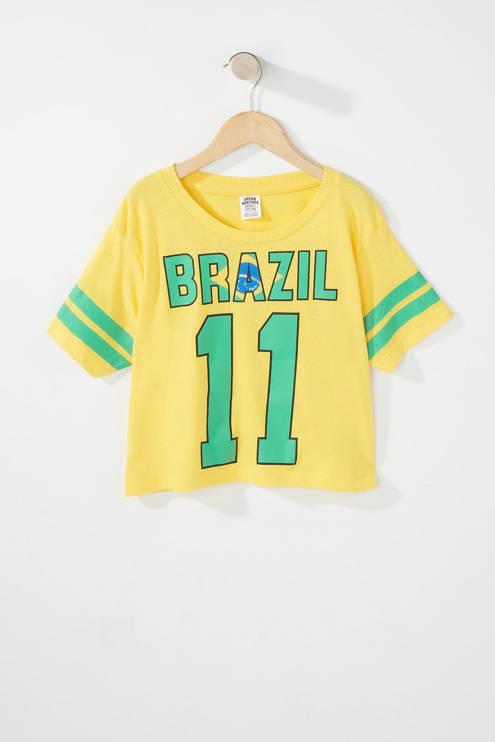 Kids Girls World Cup Varsity Striped Cropped Graphic T-Shirt Yellow